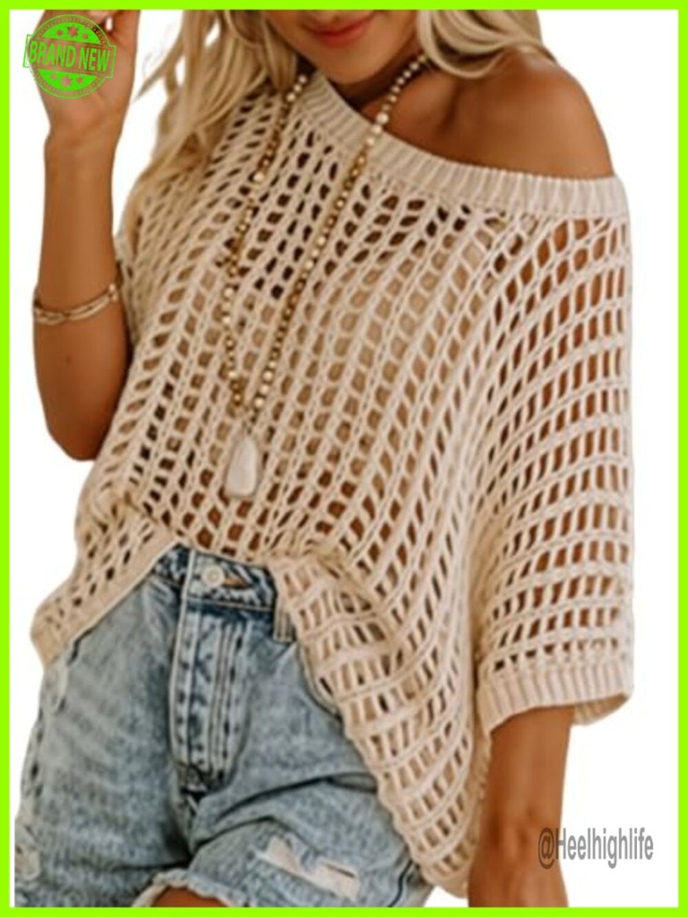 Crochet Hollow Out Short Sleeve Sweater Casual Knit Pullover Beach Coverup